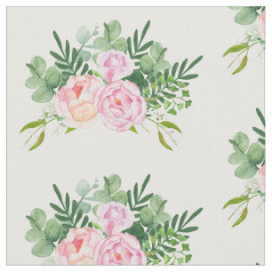 Tissu Rose rose et bouquet d'eucalyptus