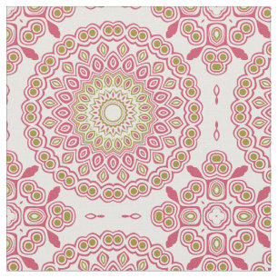 Tissu Rose rose et vert olive Médaillon kaléidoscopique