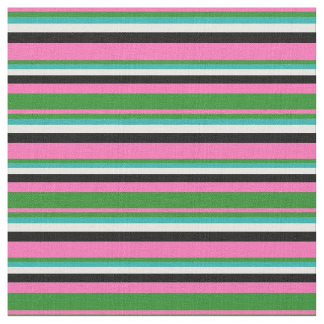 Tissu Rose, Vert Forêt, Vert Mer Clair, Blanc et Noir (Fermer)