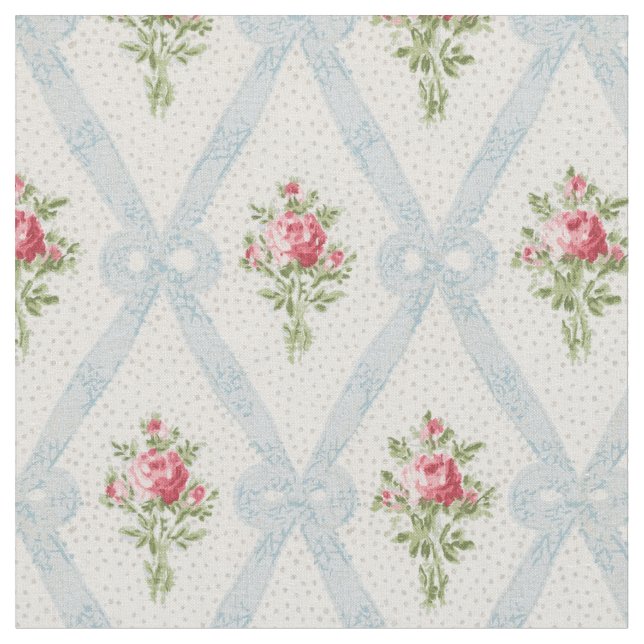 Tissu Rose Victorian Roses w/Blue Ribbon Lattice (Fermer)