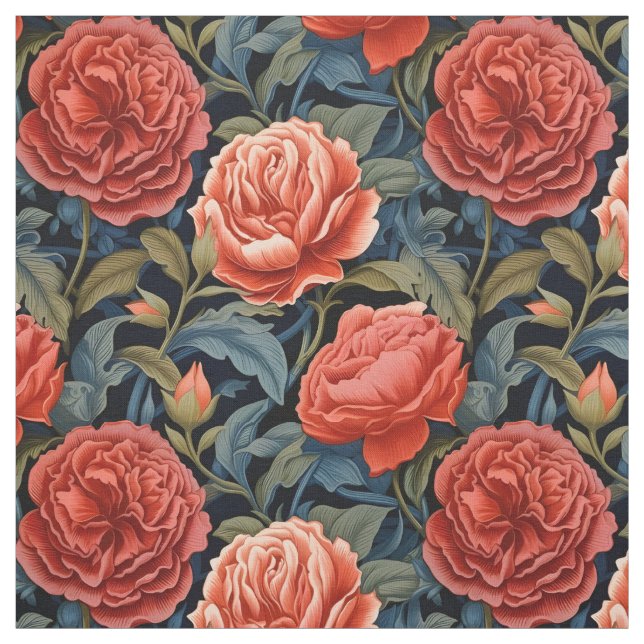 Tissu Rose victorien rouge (Échantillon)