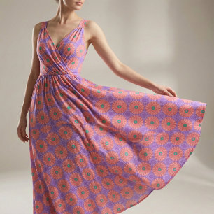 Tissu Rose violet vert Boho Chic Artsy Mandala Motif