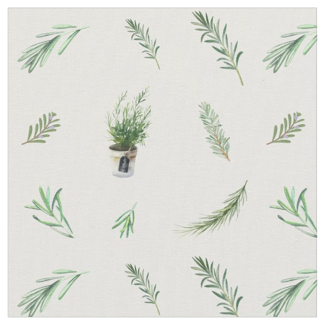 Tissu Rosemary Branches et pots Aquarelle (Fermer)