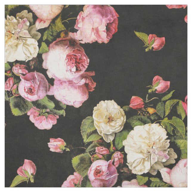 Tissu Roses blanches et roses vintages (Échantillon)