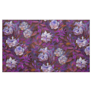 Tissu "Roses blanches, feuilles violets", design floral
