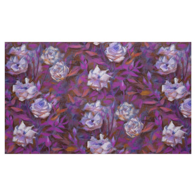 Tissu "Roses blanches, feuilles violets", design floral (Fat Quarter)