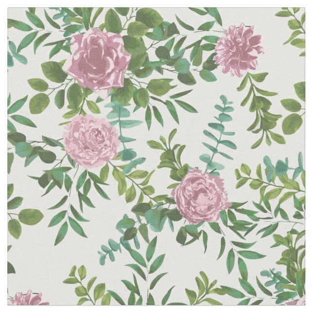 Tissu Roses blanches roses Fleurs florales (Fermer)
