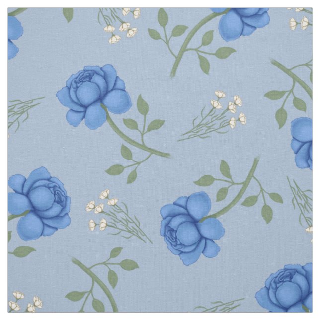 Tissu Roses bleues sur calicot surdimensionné bleu clair (Échantillon)