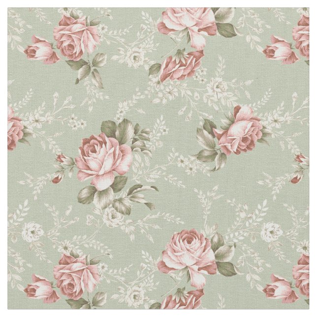 Tissu Roses blush romantiques - Arrière - plan vert (Fermer)