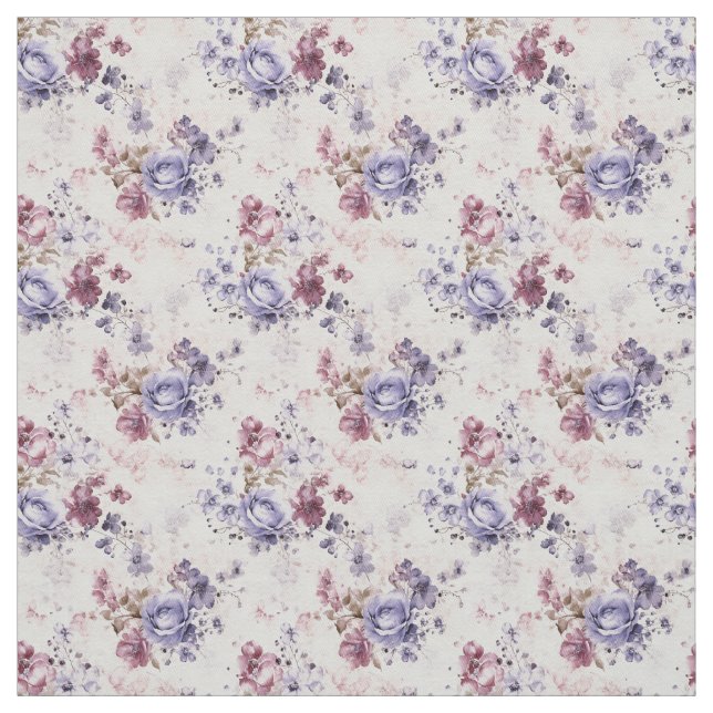 Tissu Roses d'aquarelle en violet et bleu (Échantillon)