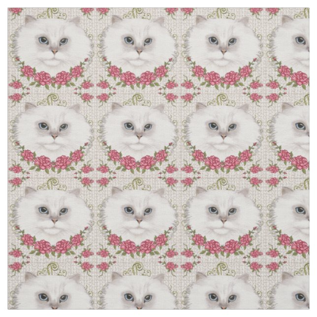 Tissu Roses de Chat Persan (Échantillon)