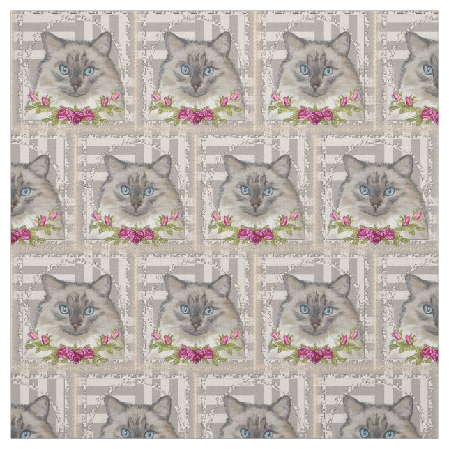 Tissu Roses de chats Ragdoll (Échantillon)