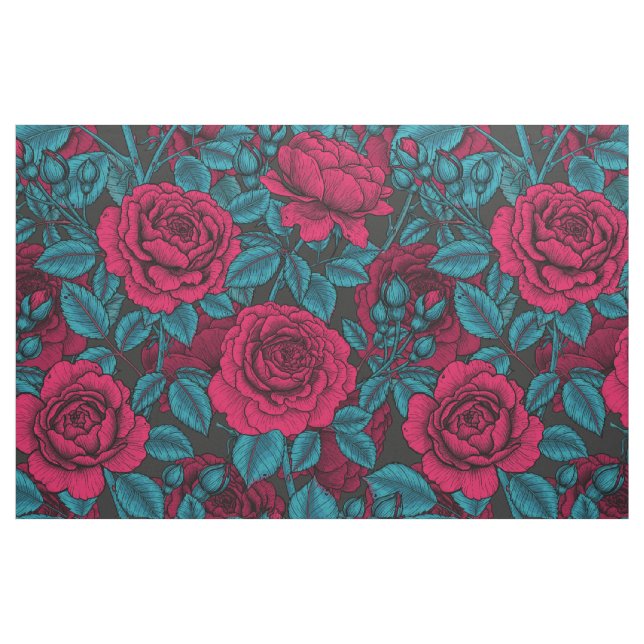 Tissu Roses en rouge et bleu (Fat Quarter)