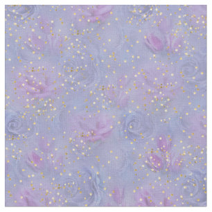 Tissu Roses et tulipes bleu violet avec Confetti Or