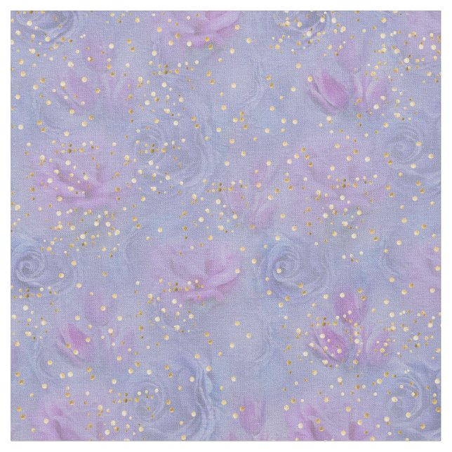 Tissu Roses et tulipes bleu violet avec Confetti Or (Fermer)