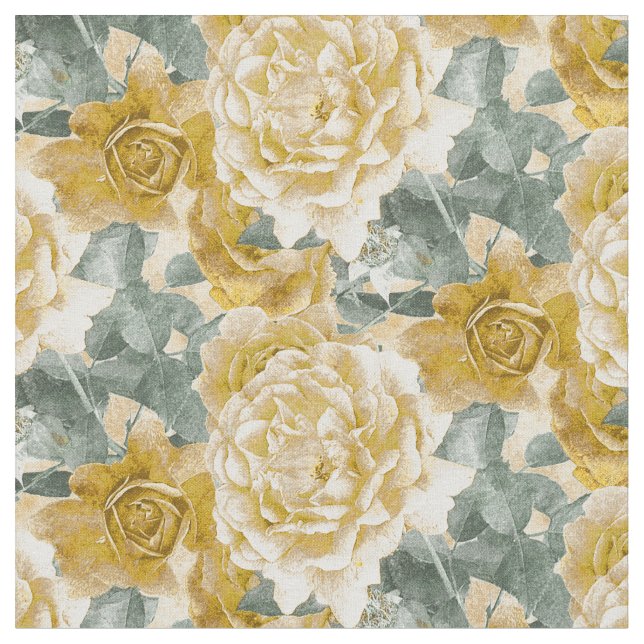 Tissu Roses Jaunes Dorées Motif Floral (Fermer)