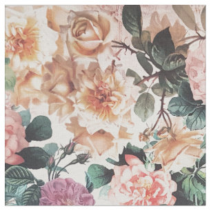 Tissu Roses jaunes roses verts vintages d'aquarelle