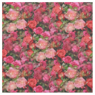 Tissu Roses roses Abstraites roses et rouges avec verdur