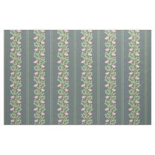 Tissu Roses roses et rayures sur bleu ardoise (petite éc