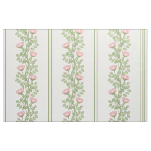 Tissu Roses roses et rayures sur fond blanc (grande éche