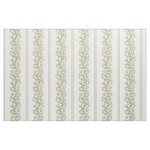 Tissu Roses roses et rayures sur fond blanc (petite éche