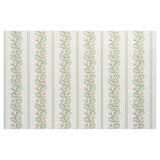 Tissu Roses roses et rayures sur fond blanc (petite éche (Yard)
