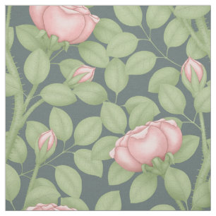 Tissu Roses roses sur fond bleu ardoise (grande échelle)