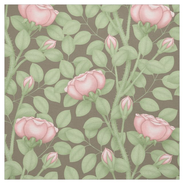 Tissu Roses roses sur marron (petite échelle) (Échantillon)