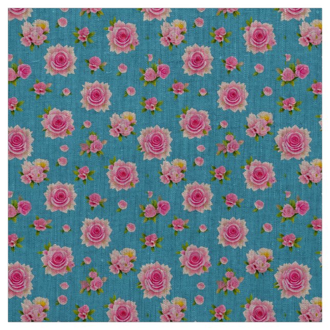 Tissu Roses roses sur un fond bleu (Échantillon)