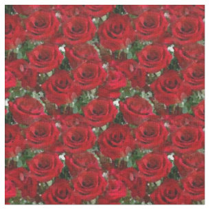 Tissu Roses rouges avec verdure Joli Floral