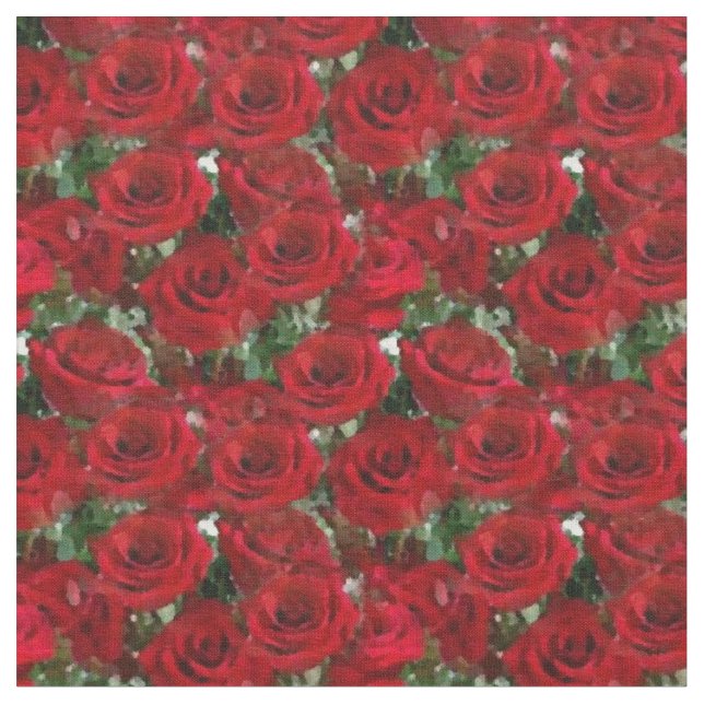 Tissu Roses rouges avec verdure Joli Floral (Fermer)