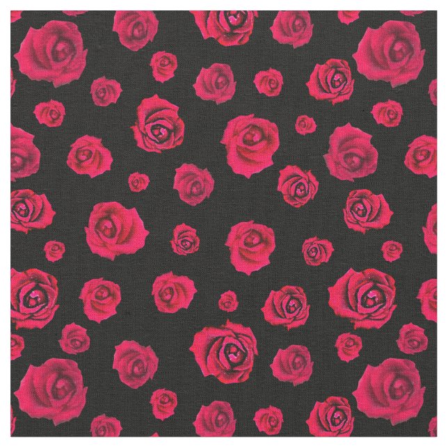 Tissu Roses rouges en noir  (Fermer)