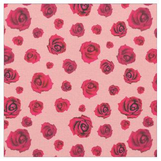 Tissu Roses rouges en rose