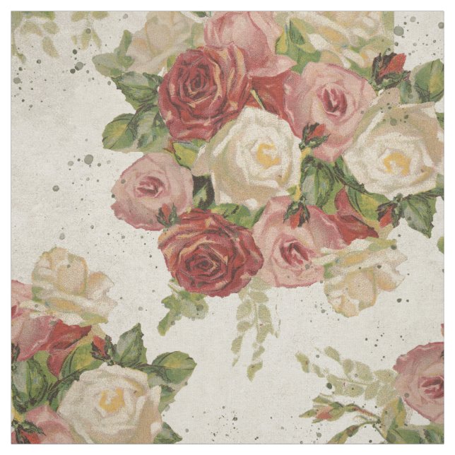 Tissu Roses rouges et roses vintages (Échantillon)