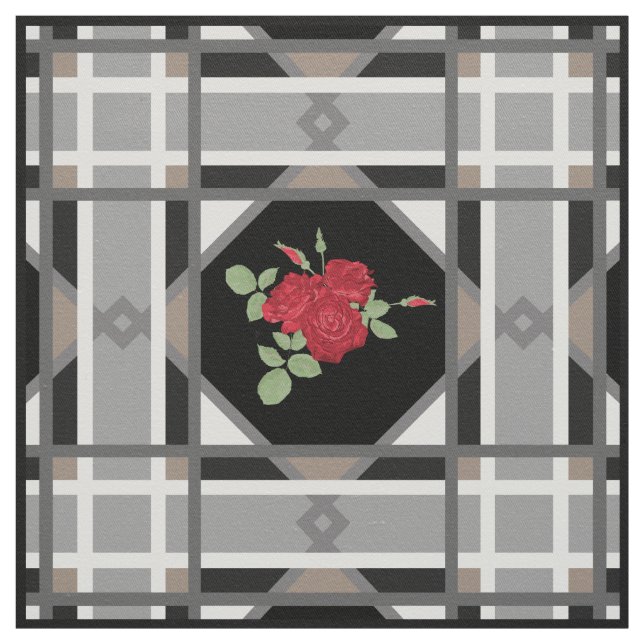 Tissu Roses rouges, rétro (Échantillon)