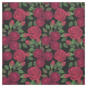 Tissu Roses rouges sur noir.