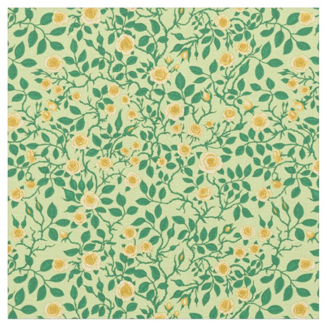 Tissu Roses sauvages en jaune et vert (Fermer)
