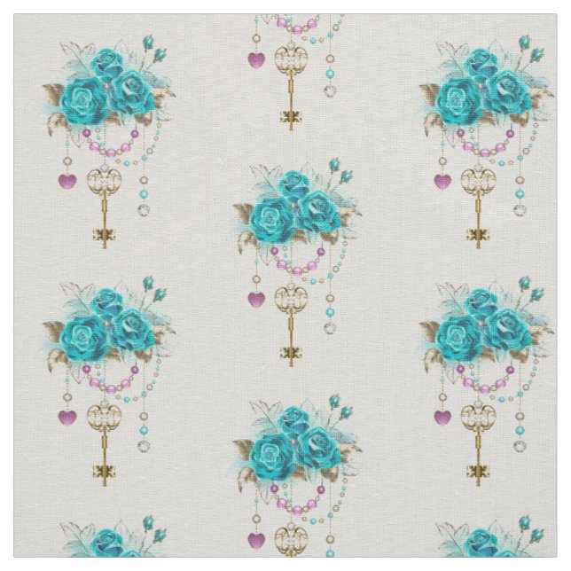 Tissu Roses turquoise avec touches (Échantillon)