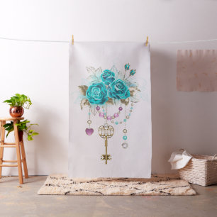 Tissu Roses turquoise avec touches