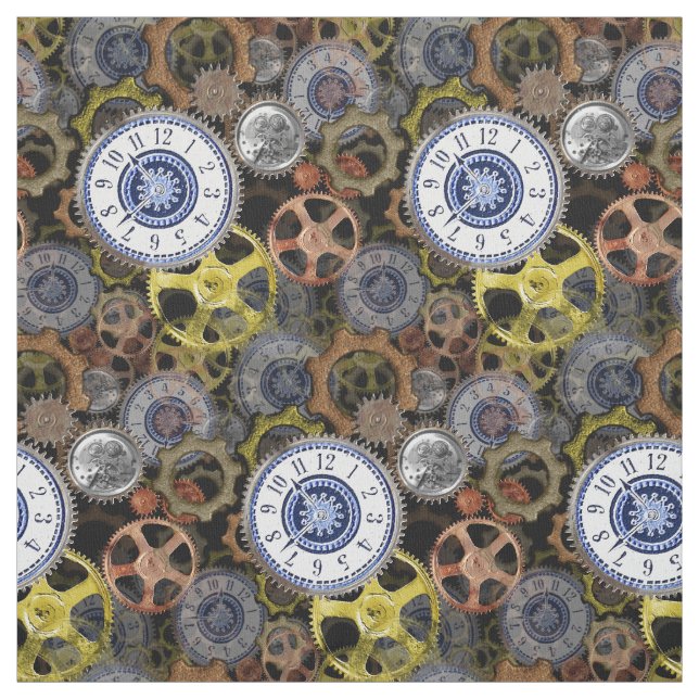 Tissu Roues Steampunk engrenages cogs regarder face moti (Échantillon)