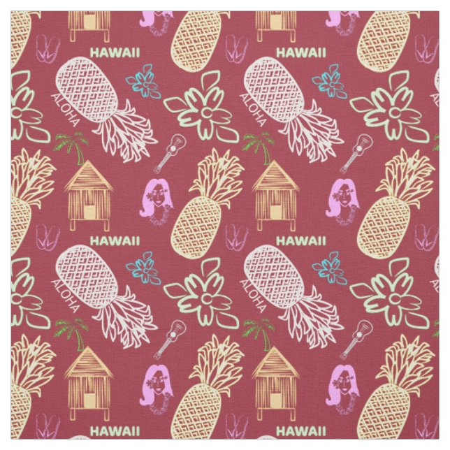Tissu Rouge à motifs de Luau (Échantillon)