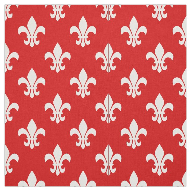 Tissu Rouge, Blanc Fleur De Lis Motif (Échantillon)