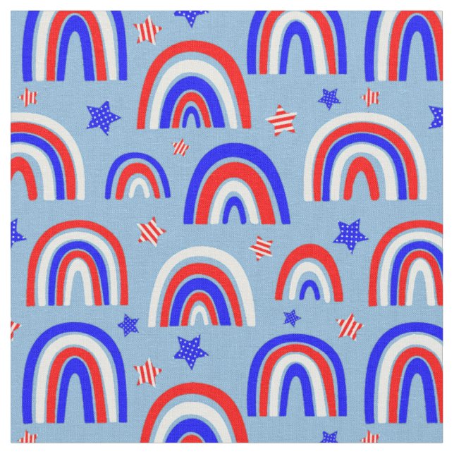 Tissu Rouge bleu bleu rétro arc-en-ciel (Fermer)