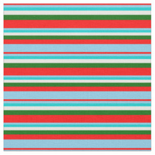 Tissu Rouge, bleu ciel, turquoise foncé, blanc et vert f