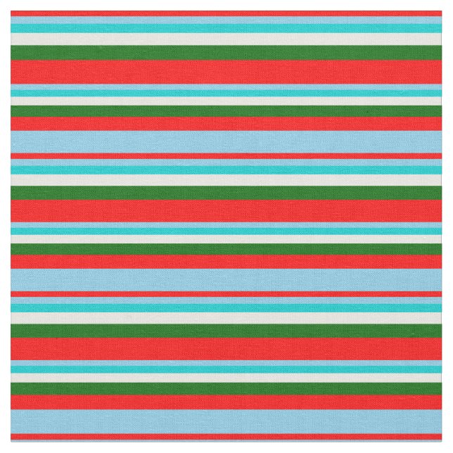 Tissu Rouge, bleu ciel, turquoise foncé, blanc et vert f (Fermer)