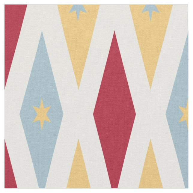 Tissu Rouge Bleu Jaune Diamants et Etoiles Mid Century (Fermer)