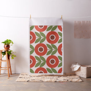 Tissu Rouge, bleu, rétro, motif de fleurs, vintage, Scan