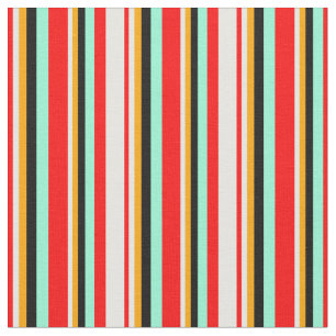 Tissu Rouge, Crème à la menthe, Orange, Noir & Aquamarin