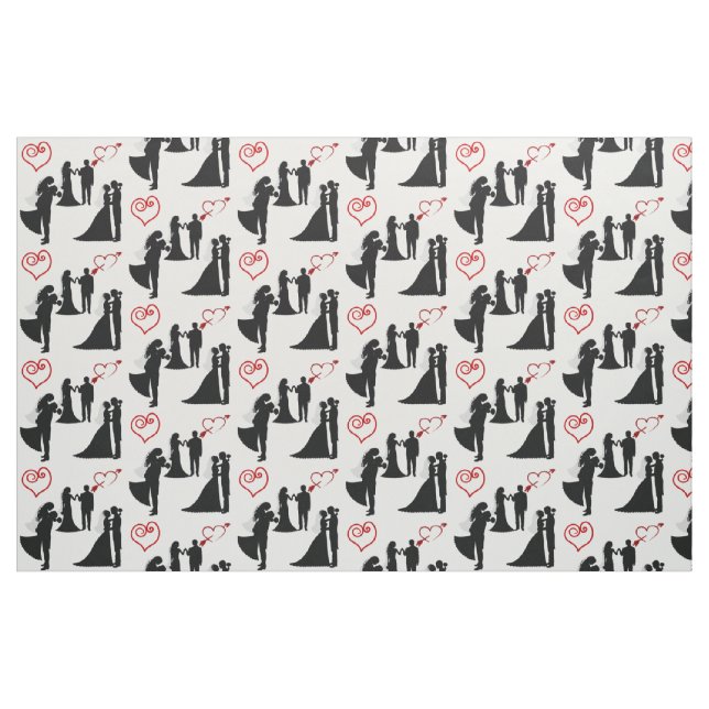 Tissu rouge de coeurs de jeunes mariés de (Fat Quarter)