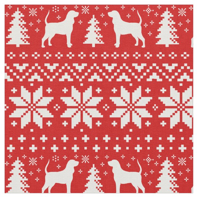 Tissu Rouge de motif de Noël de silhouettes de Coonhound (Fermer)